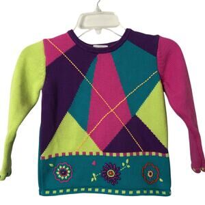 Hanna Andersson Girls' Multi-Color Sweater w/Embroidered Flowers 120 (U.S. 6/7)